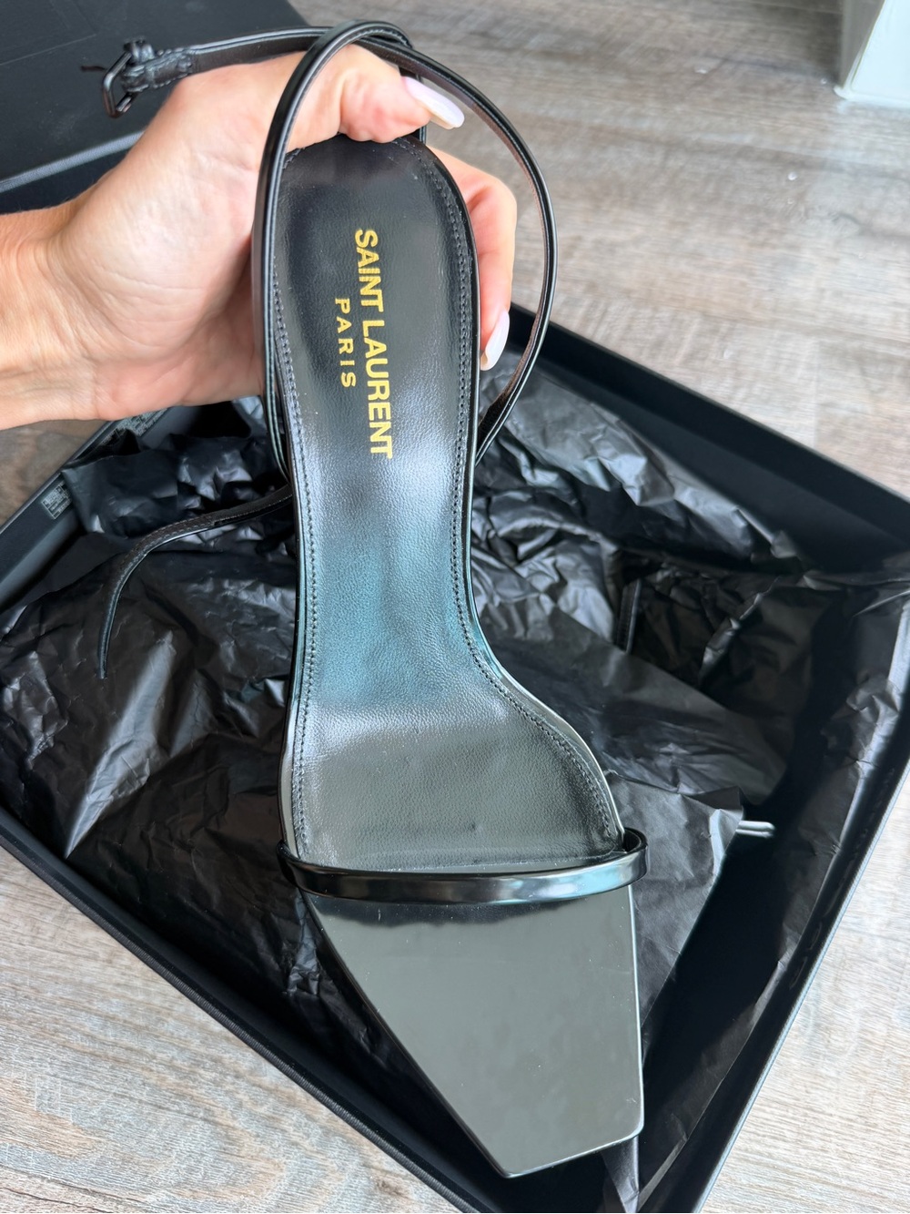 Authentic Saint Laurent Black Patent Leather  Slingback Sandals size 40 1/2